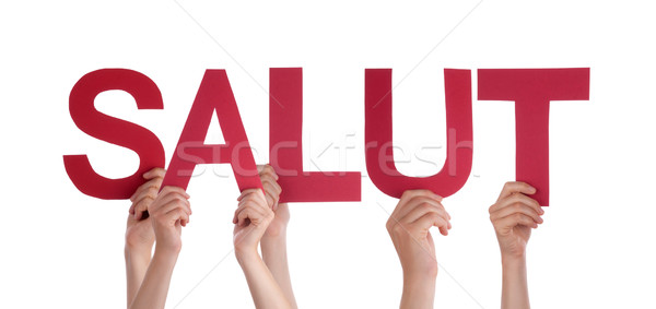 People Holding Straight French Word Salut Means Hello Stock photo © Nelosa