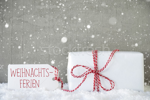 Gift, Cement Background With Snowflakes, Weihnachtsferien Means Christmas Break Stock photo © Nelosa