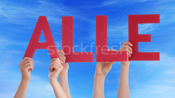 People Holding Straight German Word Adios Means Everybody Blue S Stock photo © Nelosa