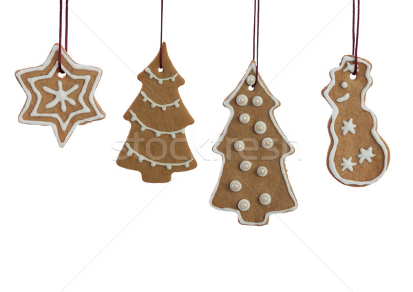 Hanging Decorated Ginger Bread Christmas Cookies on white Stock photo © Nelosa