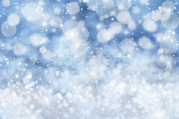 Blue Christmas Background With Snow, Snwoflakes, Bokeh And Stars Stock photo © Nelosa