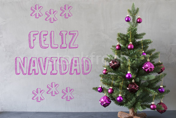 Tree, Cement Wall, Text Feliz Navidad Means Merry Christmas Stock photo © Nelosa