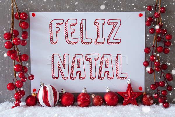 Stock photo: Label, Snowflakes, Balls, Feliz Natal Means Merry Christmas