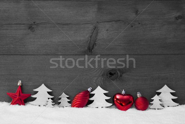 Red, Gray Christmas Decoration, Snow, Copy Space, Ball, Tree Stock photo © Nelosa