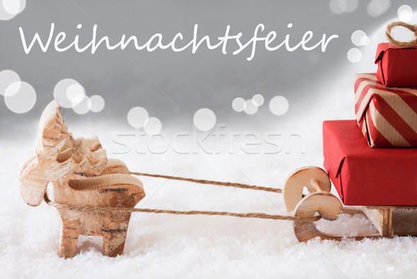 Reindeer With Sled, Silver Background, Weihnachtsfeier Means Christmas Party Stock photo © Nelosa