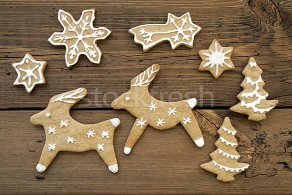 Stock photo: Ginger Bread Reindeers, Stars, Snowflakes and Trees