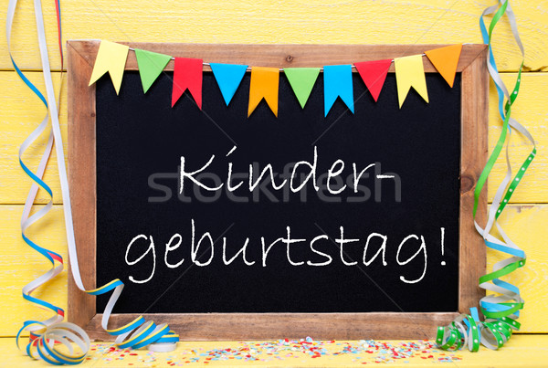 Chalkboard With Decoration, Text Kindergeburtstag Means Childrens Birthday Pary Stock photo © Nelosa
