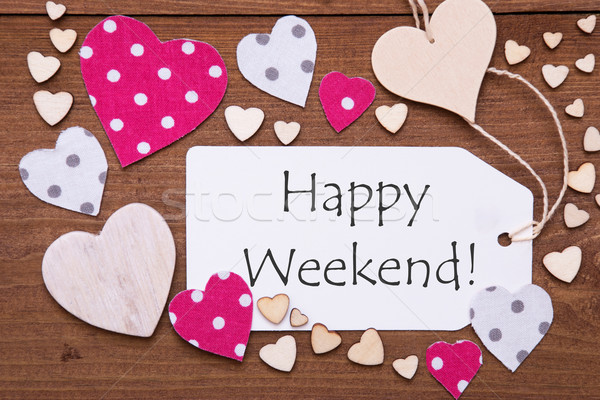 Label With Pink Heart, Text Happy Weekend Stock photo © Nelosa