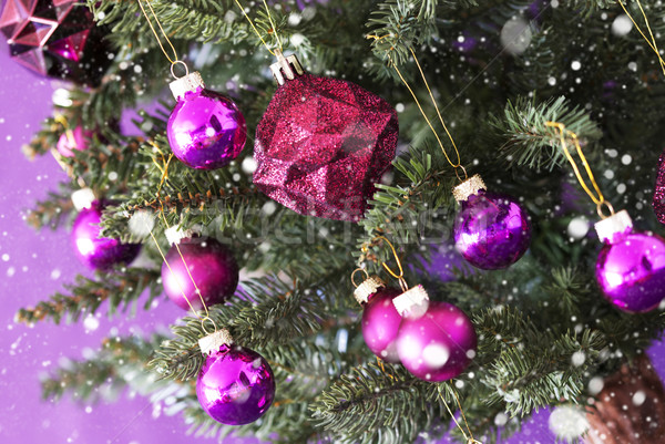 Blurry Rose Quartz Chrismas Balls On Tree, Snowflakes Stock photo © Nelosa