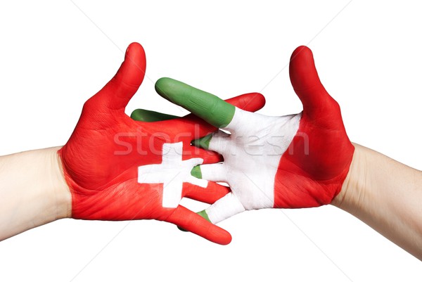 Olaszország Svájc együttműködés festett kezek futball Stock fotó © Nelosa