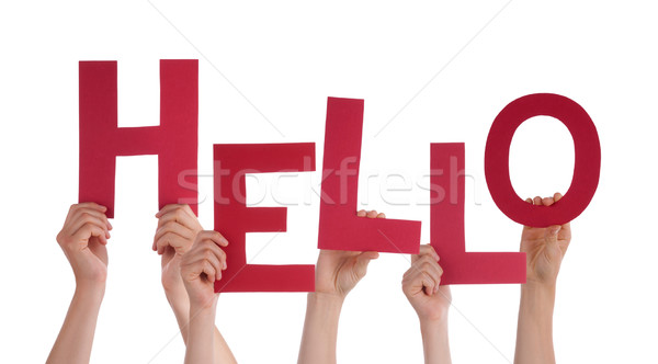 Many People Hands Holding Red Word Hello Stock photo © Nelosa