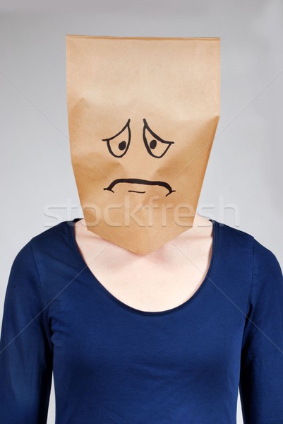 Boldogtalan személy lehangolt néz maszk félelem Stock fotó © Nelosa