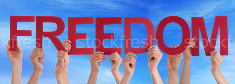 Stock fotó: Kezek · tart · piros · egyenes · szó · szabadság
