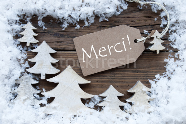 Stock photo: Label Christmas Trees Snow Merci Mean Thank You