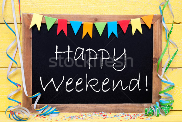 Chalkboard With Party Decoration, Text Happy Weekend Stock photo © Nelosa