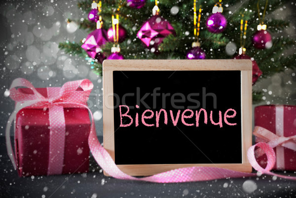 Tree With Gifts, Snowflakes, Bokeh, Bienvenue Means Welcome Stock photo © Nelosa