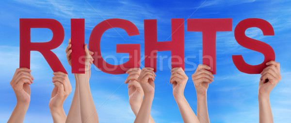 Many People Hands Holding Red Straight Word Rights Blue Sky Stock photo © Nelosa