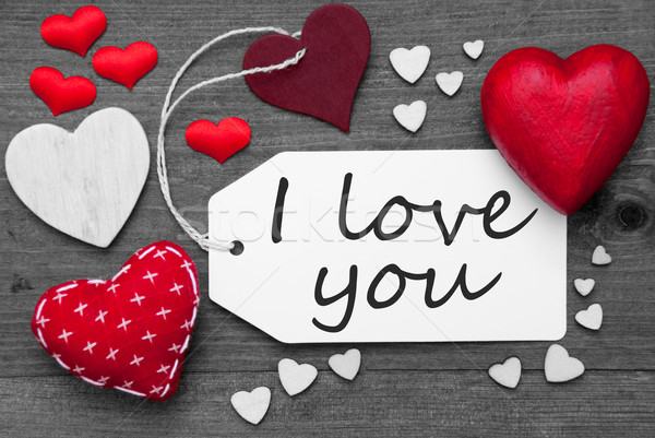 Black And White Label, Red Hearts, Text I Love You Stock photo © Nelosa