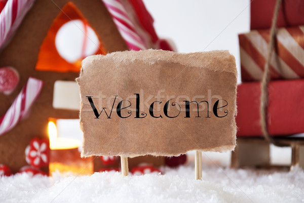 Gingerbread House With Sled, Text Welcome Stock photo © Nelosa
