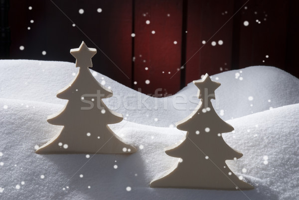 Two White Wooden Christmas Trees, Snow, Snowflakes Stock photo © Nelosa