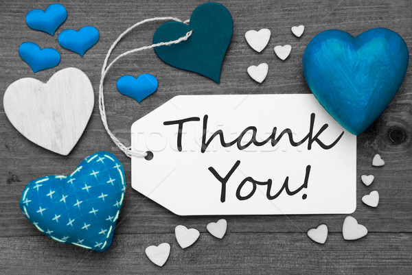 Black And White Label With Blue Hearts, Text Thank You Stock photo © Nelosa