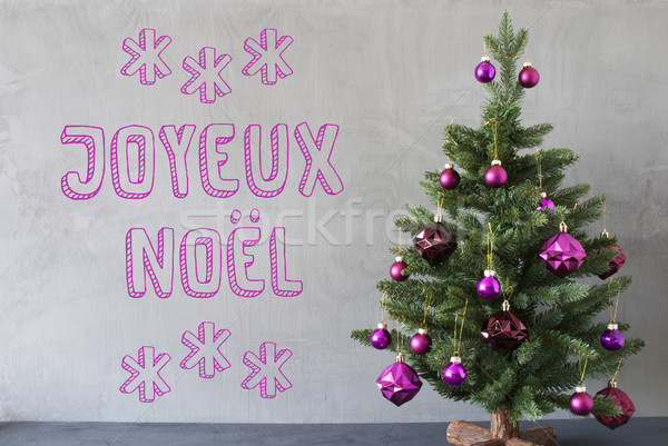 Tree, Cement Wall, Text Joyeux Noel Means Merry Christmas Stock photo © Nelosa
