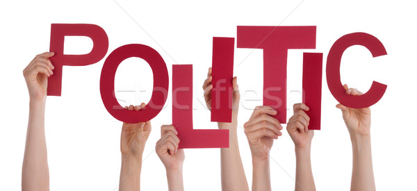 Many People Hands Holding Red Word Politic Stock photo © Nelosa