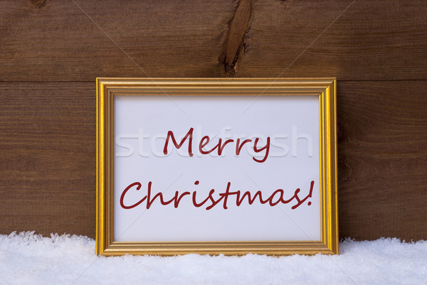 Stock photo: Golden Frame With Red Text Merry Christmas On Snow