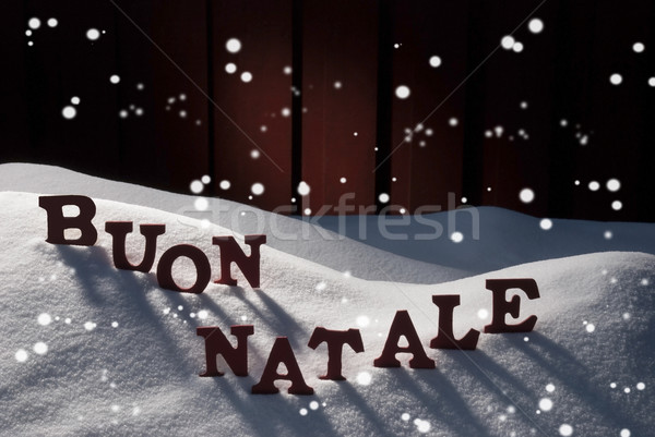Card WithSnow, Buon Natale Means Merry Christmas, Snowflakes Stock photo © Nelosa
