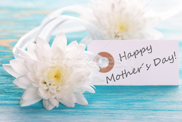 Címke boldog anyák napját fehér virágok tábla virágok boldog Stock fotó © Nelosa