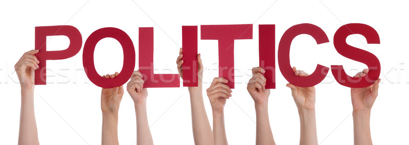 People Hands Holding Red Straight Word Politics  Stock photo © Nelosa