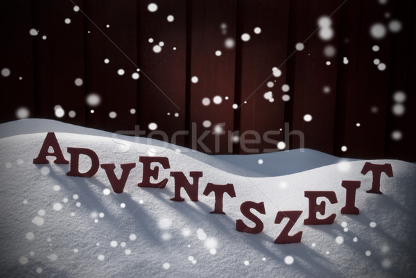 ストックフォト: クリスマス · 時間 · 雪 · スノーフレーク · 赤 · 木製