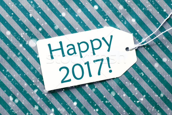 Label On Turquoise Paper, Snowflakes, Text Happy 2017 Stock photo © Nelosa