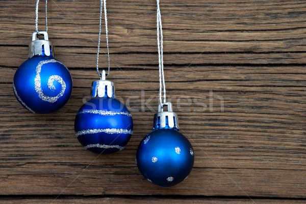 Foto stock: Tres · azul · Navidad · plata · adornos