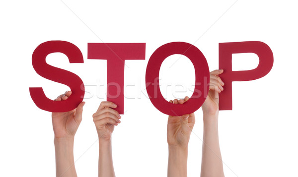 Many People Hands Holding Red Straight Word Stop Stock photo © Nelosa