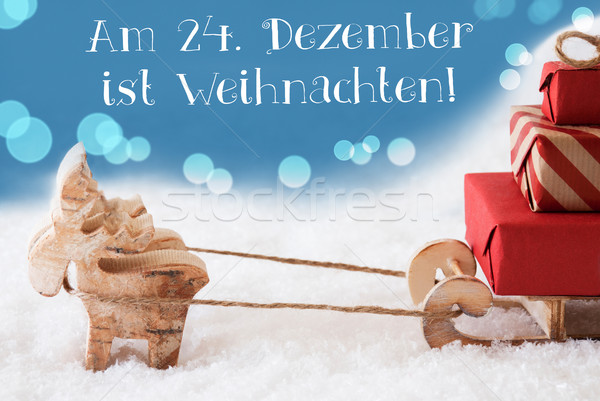 Reindeer, Sled, Light Blue Background, Weihnachten Means Christmas Stock photo © Nelosa