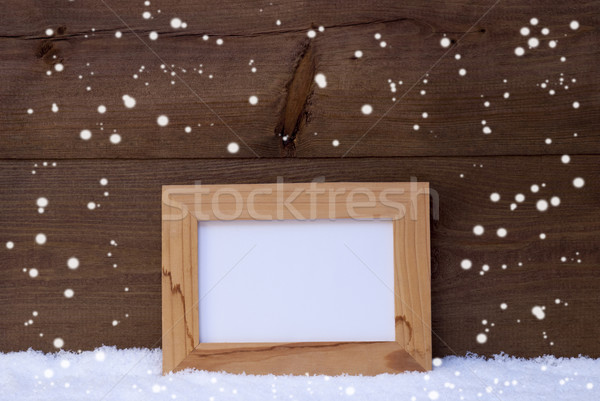 Karácsonyi üdvözlet képkeret copy space hópelyhek hó barna Stock fotó © Nelosa