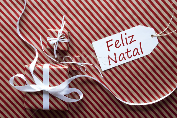 Two Gifts With Label, Feliz Natal Means Merry Christmas Stock photo © Nelosa
