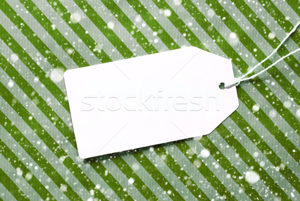 Stock foto: Label · grünen · Geschenkpapier · Kopie · Raum · Schneeflocken · ein