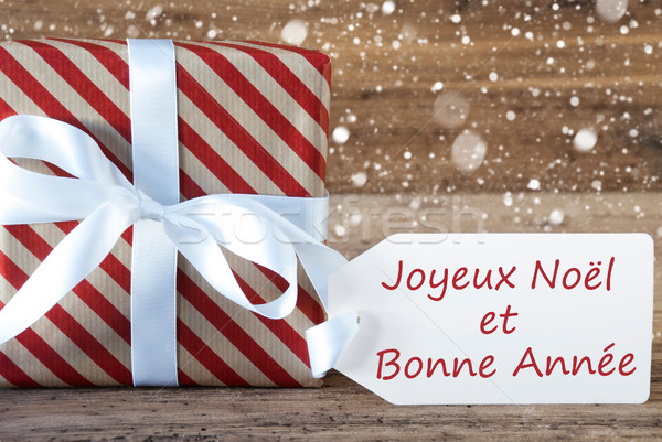 Stock photo: Present With Snowflakes, Text Bonne Annee Means New Year