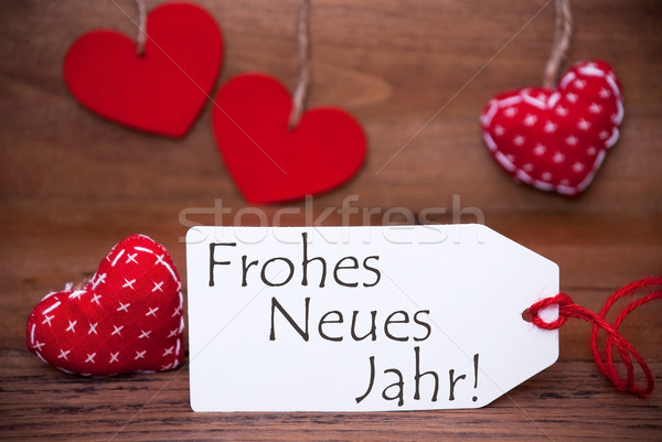 Read Hearts, Label, Frohes Neues Jahr Means Happy New Year Stock photo © Nelosa
