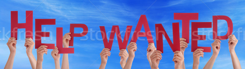 People Hands Holding Red Word Help Wanted Blue Sky Stock photo © Nelosa