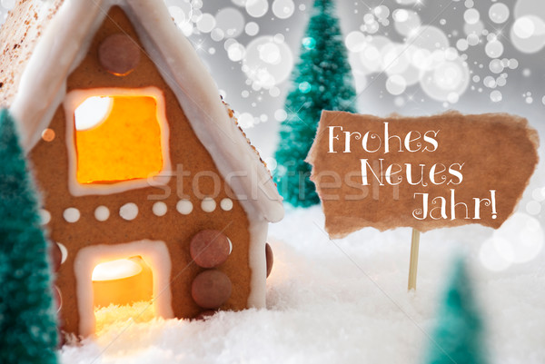 Gingerbread House, Silver Background, Neues Jahr Means New Year Stock photo © Nelosa
