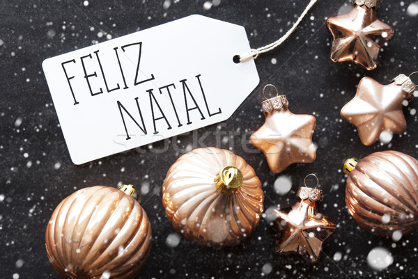 Bronze Balls, Snowflakes, Feliz Natal Means Merry Christmas Stock photo © Nelosa