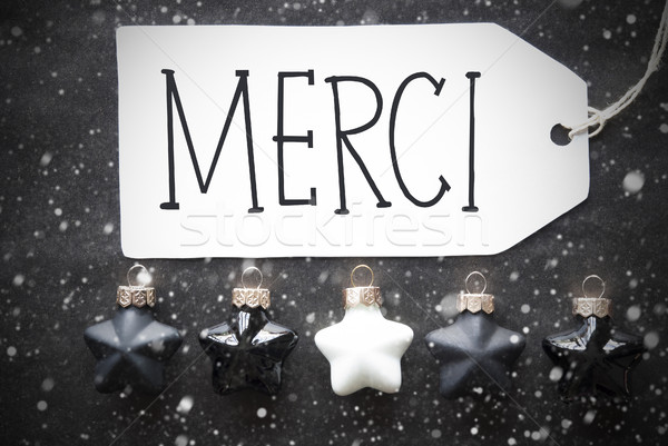 Black Christmas Balls, Snowflakes, Merci Means Thank You Stock photo © Nelosa