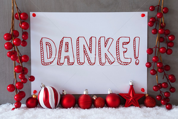 Label, Snow, Christmas Balls, Danke Means Thank You Stock photo © Nelosa