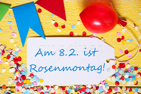 Party Label With Balloon, Text Rosenmontag Means Carnival, Macro Stock photo © Nelosa