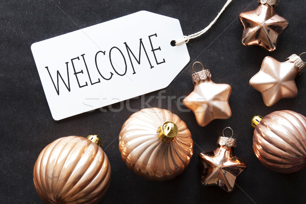 Stock photo: Bronze Christmas Tree Balls, Text Welcome