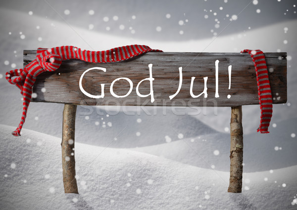 Card With Sign, Swedish God Jul Mean Merry Chrsitmas, Snow Stock photo © Nelosa