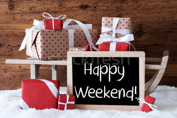 [[stock_photo]]: Cadeaux · neige · texte · heureux · week-end